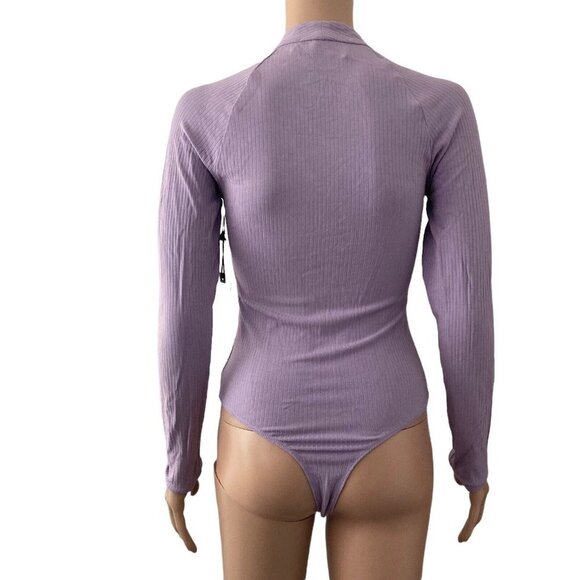 Astr The Label Bodysuit Ribbed Thong Purple Medium Stretch New Cutout - Picture 2 of 12